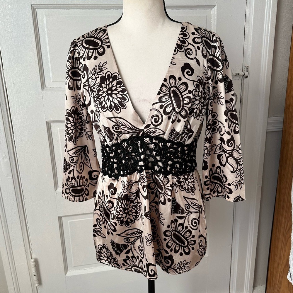 3/$20 💥 Metrocity Floral Print Women's Babydoll Top Satin Crochet Y2K Fairy Boho - Picture 14 of 15